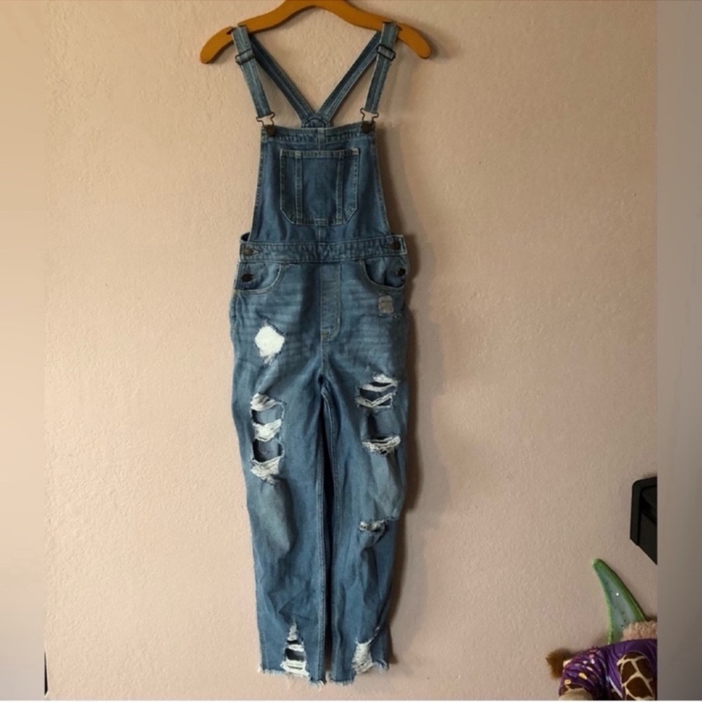 Hollister High-Rise Denim Overalls small